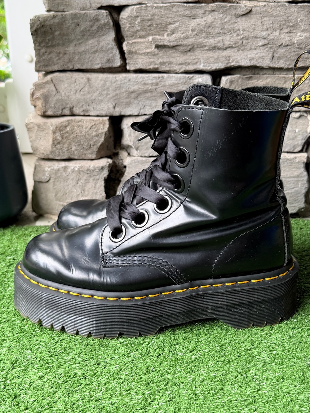 Dr. Martens Molly Black Platform Ribbon Lace Women’s Boots